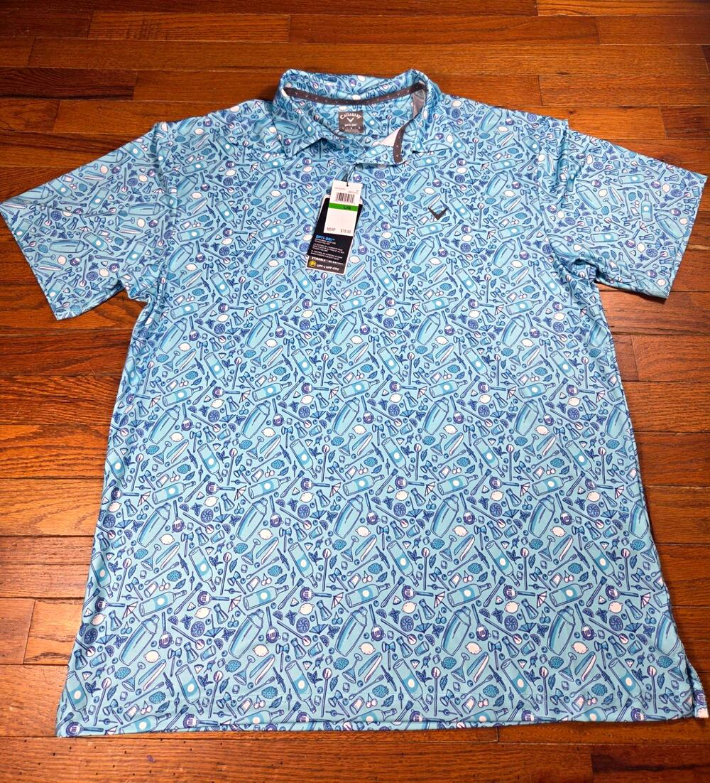 Callaway Golf Polo Mens Large NWT Opti-Dri Limpet Shell Novelty Print